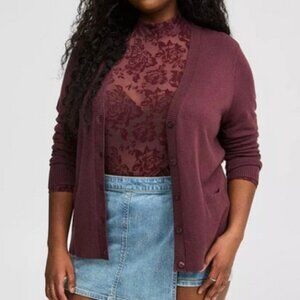 Torrid Everyday Soft V-Neck Pocket Women's Burgundy Cardigan Sweater Size 0X